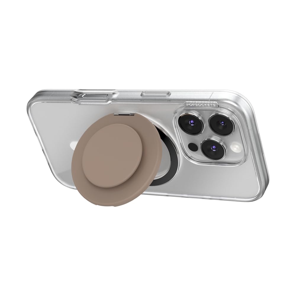 PopSockets Kick-Out Grip for MagSafe, Adjustable Stand for Portrait or Landscape Format, Magnetic Holder, Brown - Latte - 807625