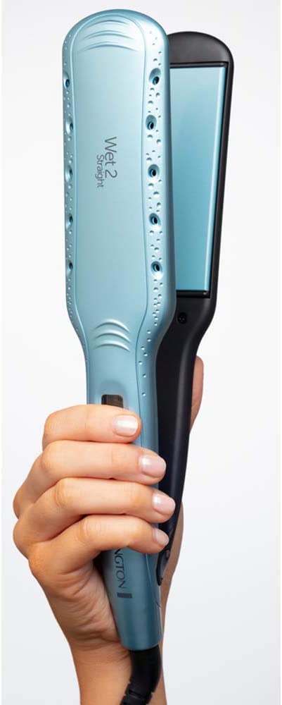 Remington Wide Flat Iron Wet2Straight (for wet and dry use - for drying and straightening hair, heat-activated anti-frizz micro-ingredients), LCD display, 140-230°C, Hair Straightener S7350, Turquoise - 45662560100