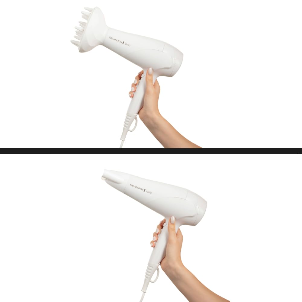 Remington Hair Dryer Ionic, 2200 Watt, White, With Diffuser and Styling Nozzle - 45767560100