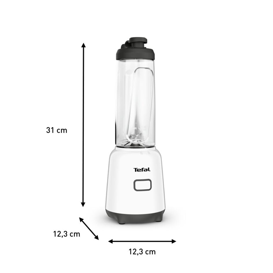 Tefal Mix & Move Mini Blender, including a To-Go bottle made of premium Tritan, 300 Watts, space-saving design, detachable blades, easy ergonomic one-button operation, White/Black, BL1501