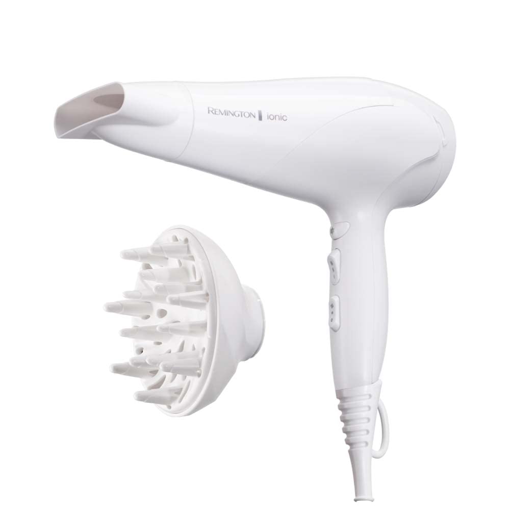 Remington Hair Dryer Ionic, 2200 Watt, White, With Diffuser and Styling Nozzle - 45767560100