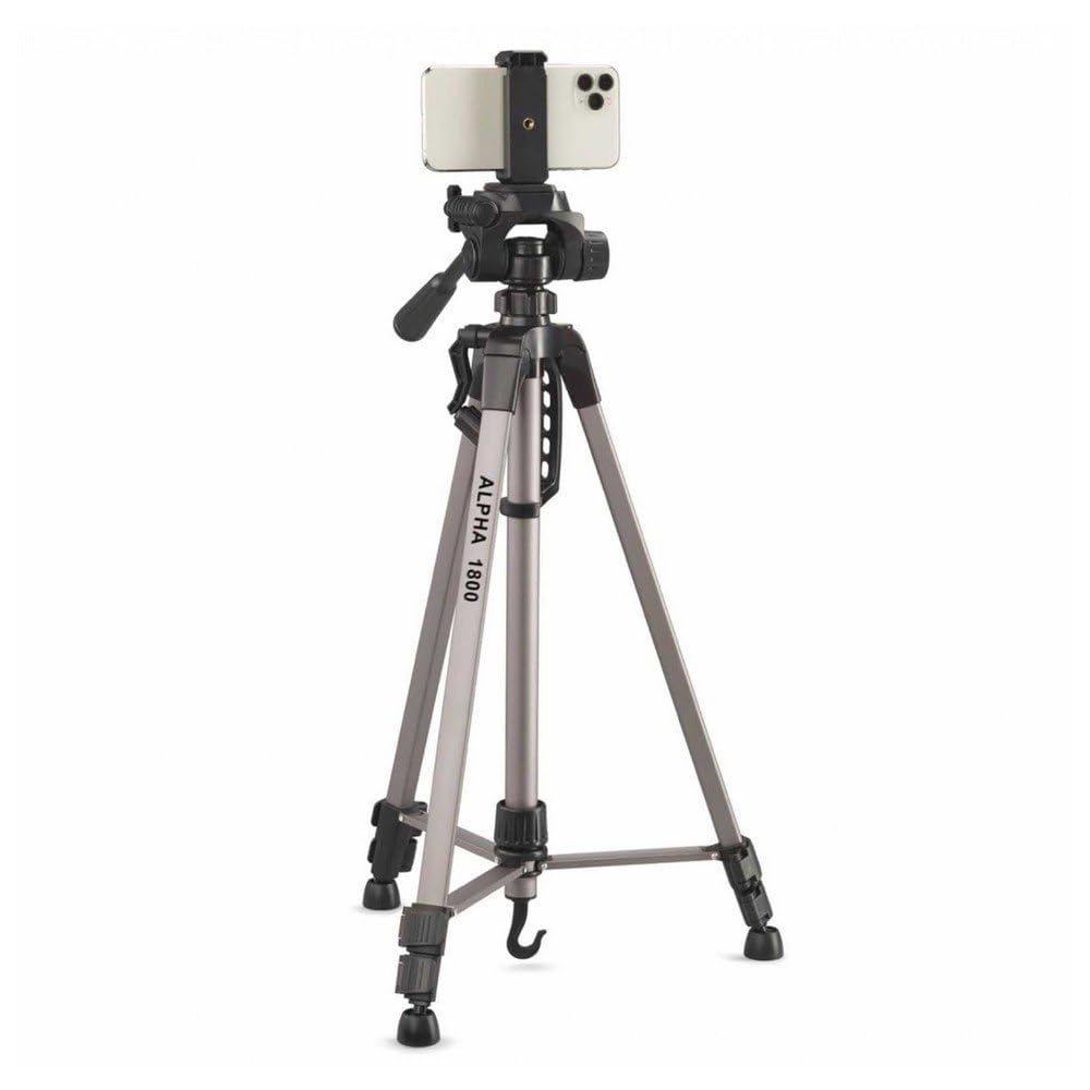 CULLMANN - 52118 - Alpha 1800 tripod mobile with smartphone holder - extension height 140 cm - pack size 56 cm - with 3-way head - max. load capacity 2 kg - weight 900 g - silver