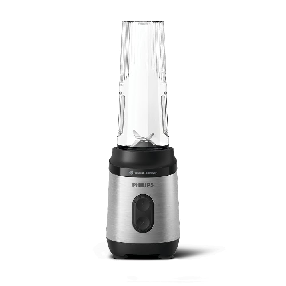 Philips Blend & Go 3000 Series Mini Smoothie Blender - 350W, 0.6L cup, 4-star removable blade, 2 speeds, dishwasher safe, ProBlend technology, compact, silver (HR2671/00)