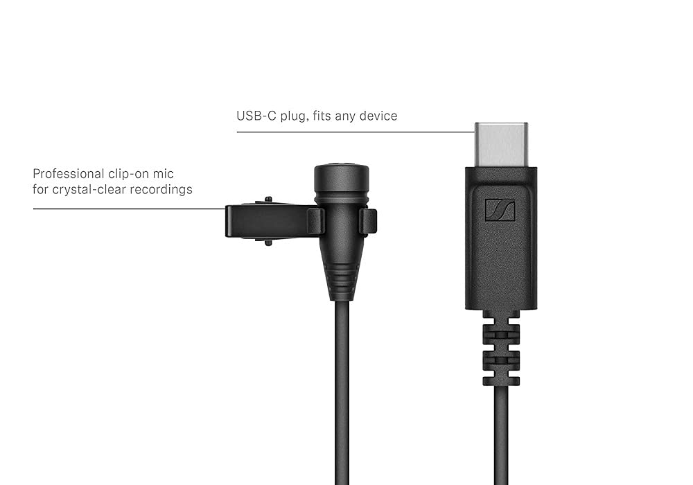 Sennheiser XS Lav USB-C Omnidirectional Clip-On Lavalier Microphone | with USB-C connection & 2M cable | for mobile devices & computers | Black (509261)