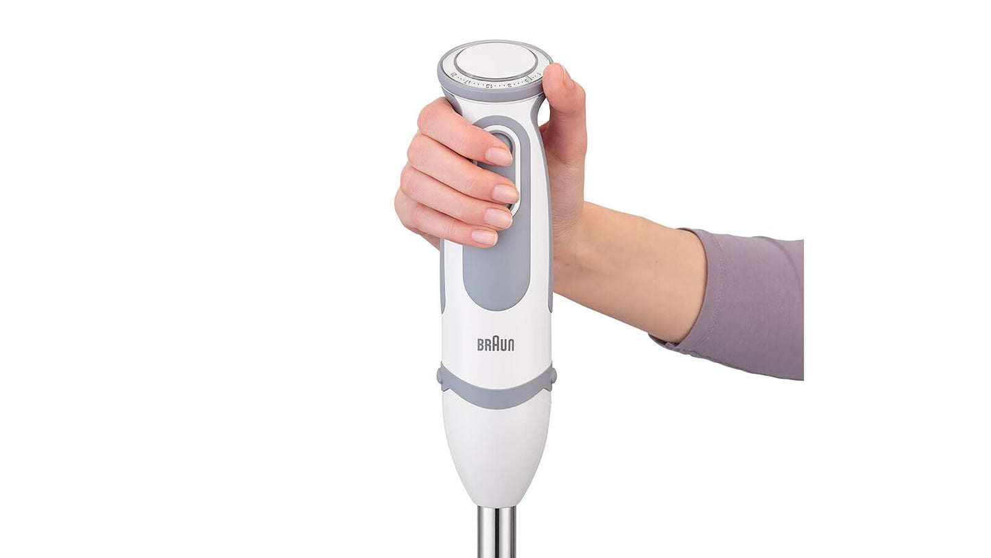 Braun hand blender MQ 5220WH hand blender - MultiQuick 5 Vario hand blender with stainless steel mixing foot, 1000 watts, including 2-piece accessory set, white/gray
