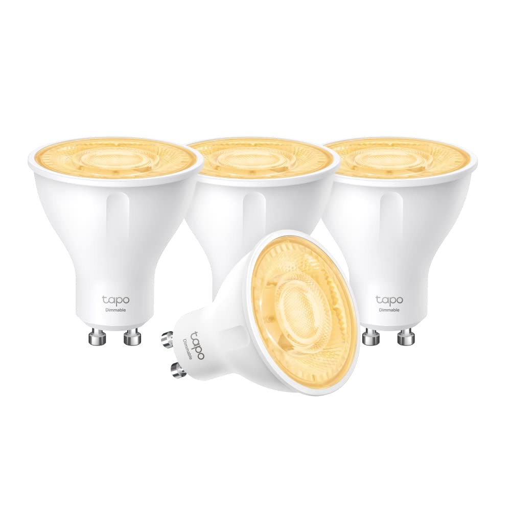 Tapo TP-Link bec inteligent WLAN GU10 L610, 4 bucăți, economisire de energie, 2.9 W echivalent cu 50W, lampă inteligentă dimabilă, accesorii smart home Alexa, compatibil cu Alexa și Google Assistant, Alb