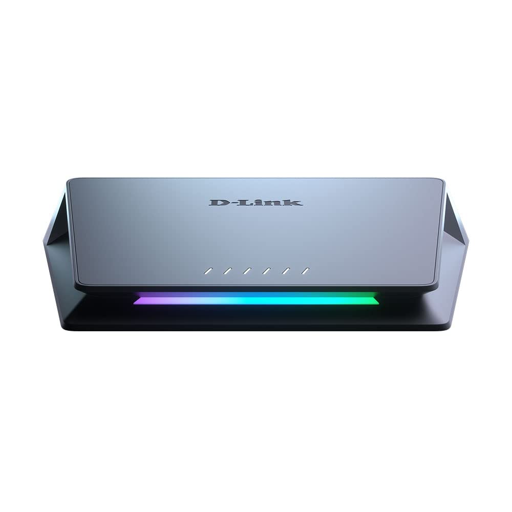D-Link DMS-106XT 6-Port Multi-Gigabit Unmanaged Switch (5 x 2.5 Gigabit Ethernet, 1 x 10 Gigabit Ethernet, RGB lighting in Turbo Mode, aluminum housing, fanless, IGMP Snooping, Port-Base QoS)