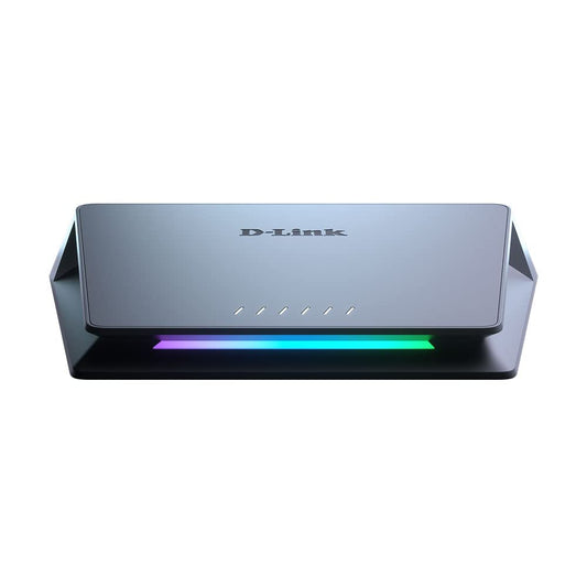 D-Link DMS-106XT 6-Port Multi-Gigabit Unmanaged Switch (5 x 2.5 Gigabit Ethernet, 1 x 10 Gigabit Ethernet, RGB lighting in Turbo Mode, aluminum housing, fanless, IGMP Snooping, Port-Base QoS)