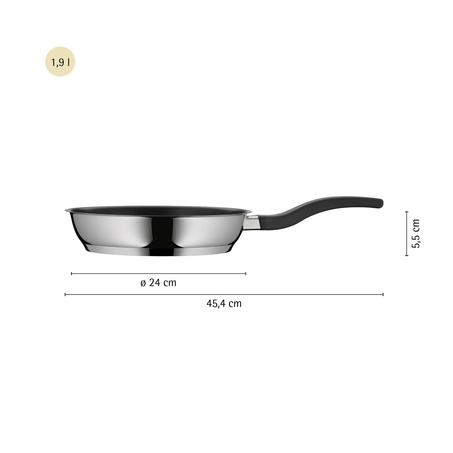 WMF Devil frying pan 24 cm coated, stainless steel pan induction, non-stick coated, rust-proof, plastic handle with flame protection, suitable for all types of stoves - 733646299