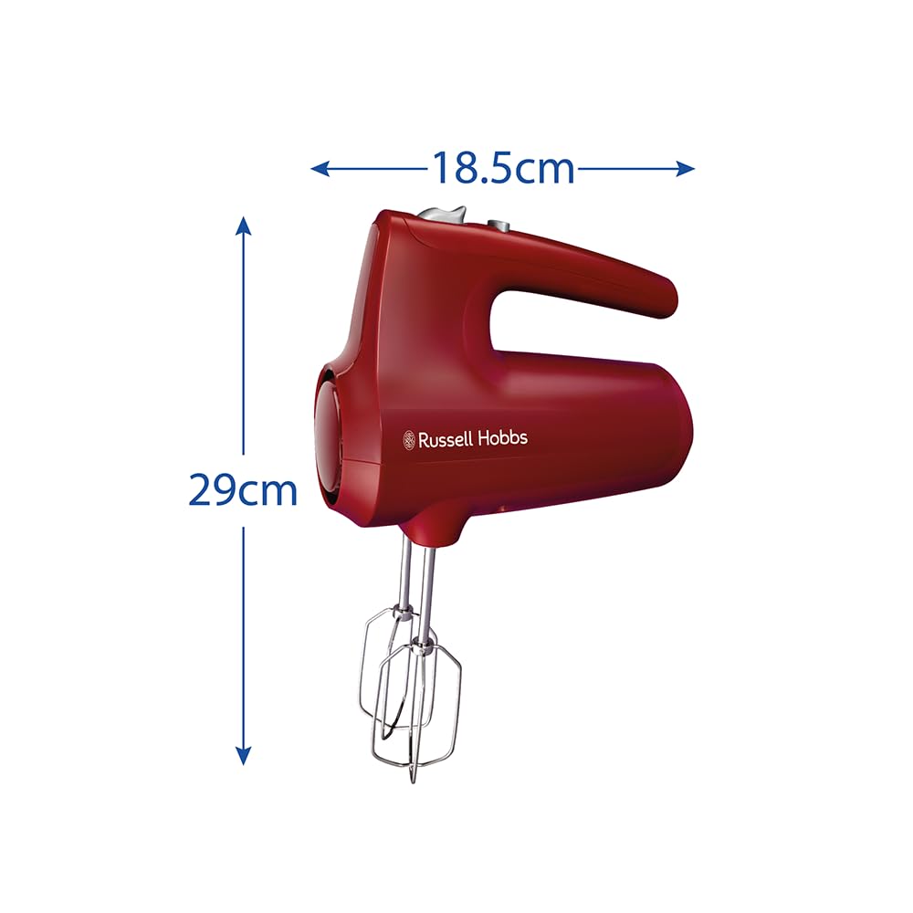 Russell Hobbs Hand Mixer, Red, 350 Watt, with Whisk and Dough Hooks - 27152-56