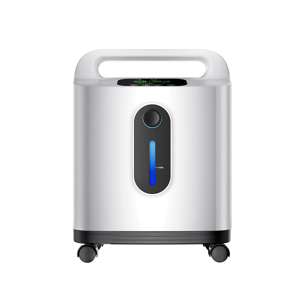 ALLNIS Concentrator de oxigen, 1-8 litri/minut, concentrație ajustabilă 90% ± 3%, cu mânere portabile pentru utilizare ușoară acasă sau în călătorii (roți universale, manual în germană)