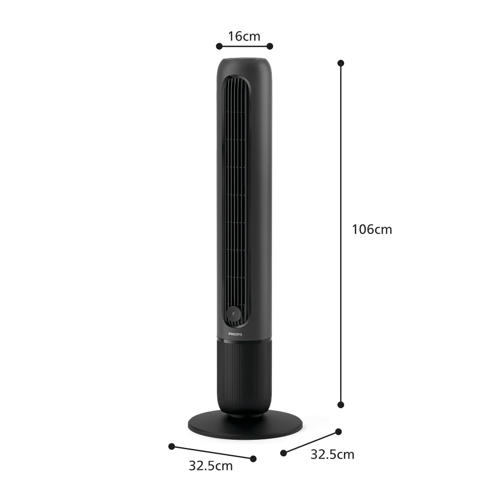 Philips tower fan 5000 Series. Powerful 8.0 m/s, ultra-quiet 24 dB, low energy consumption, remote control, 5 speed levels, sleep mode, 9-hour timer, 80° oscillation (CX5540/01)