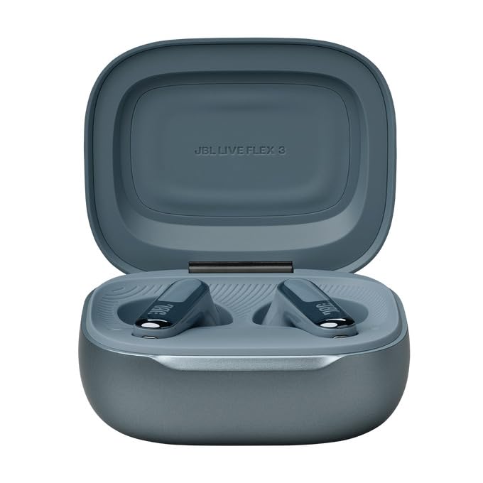 JBL Live Flex 3, wireless earbud headphones with Bluetooth, 50 hours of battery life, True Adaptive Noise Canceling and high-resolution JBL Signature Sound, IP54 waterproof, with earplugs, blue - JBLLIVEFLEX3BLU