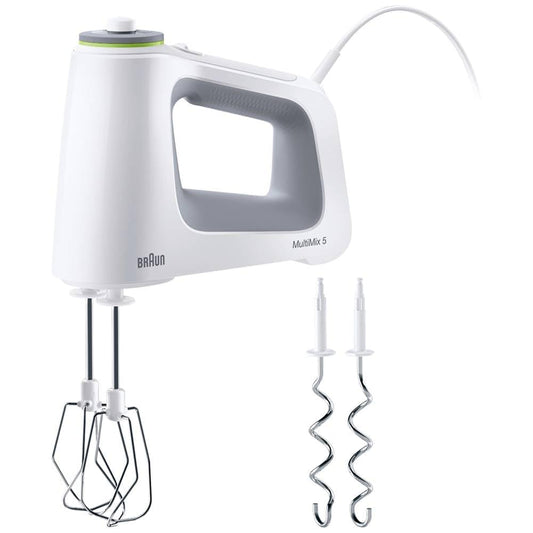 Braun Household MultiMix 5 HM 5000 Mixer de mână - Aparat de mixat cu reglare continuă a vitezei, 700 Watt, inclusiv tel și cârlige pentru frământat, Alb/Gri