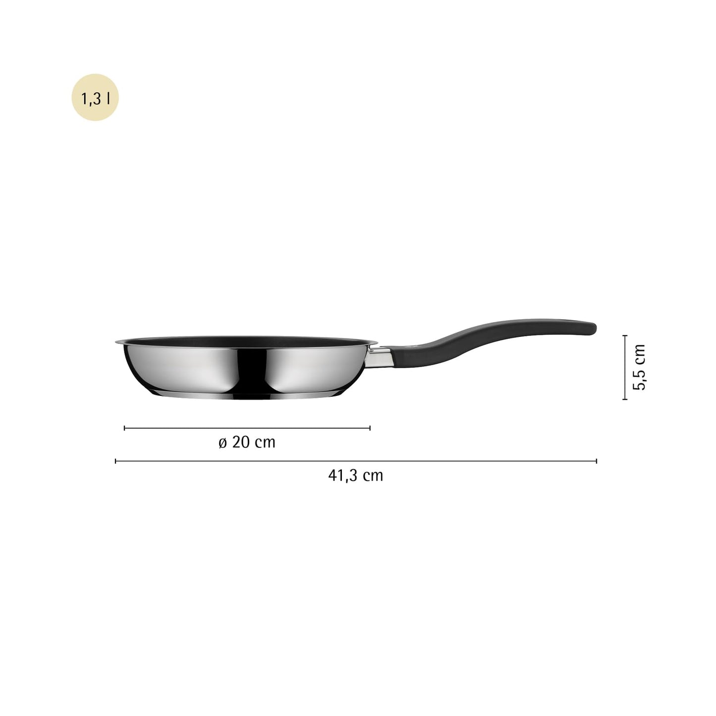 WMF Devil frying pan 20 cm induction, stainless steel pan with non-stick coating, suitable for all types of stoves, oven safe up to 70 degrees, plastic handle - 733606299