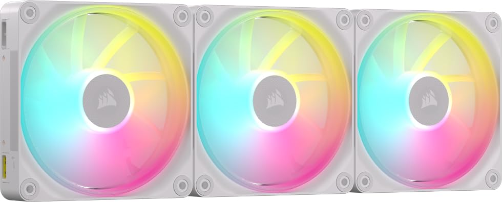 CORSAIR iCUE LINK LX120 RGB ventilator de 120mm PWM, pachet de trei – Dual Light Loops – Inclusiv hub de sistem iCUE LINK – Tehnologie CORSAIR AirGuide – Alb - CO-9051030-WW