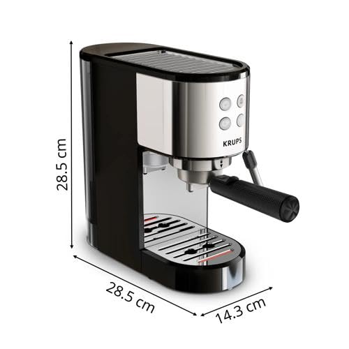 Krups Virtuoso Essential Espresso Machine, 15 bar, stainless steel accents, sleek design, control panel with 4 functions, including barista accessories, stainless steel, XP441810