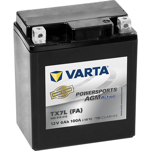 VARTA motorcycle battery 6 Ah / 100 A - 130 mm Powersports Active AGM - long service life, pre-charged, maintenance-free, suitable for motorcycles, scooters, quads, jet skis and snowmobiles, black - 506919010