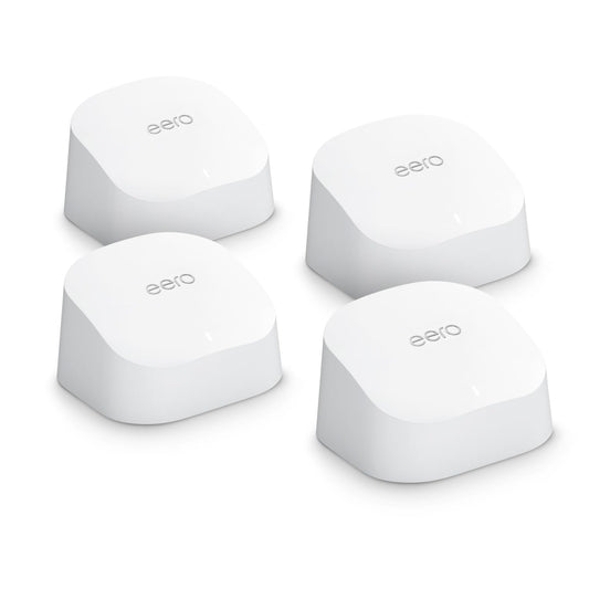 Amazon eero 6 mesh wireless router | 500 Mbps Ethernet | Up to 560 m² coverage | Connects to over 75 devices | Set of 4 - N010001