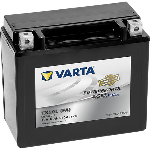 VARTA motorcycle battery 18 Ah / 270 A Powersports Active AGM - long service life, pre-charged, maintenance-free, suitable for motorcycles, scooters, quads, jet skis and snowmobiles, black - 518909027A512