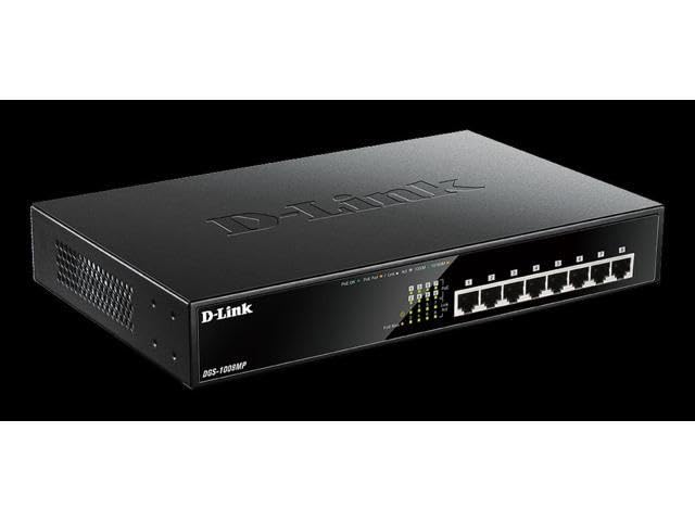 D-Link DGS-1008MP 8-Port Desktop Gigabit Switch (8 x 10/100/1000 BASE-T ports, supports PoE+)