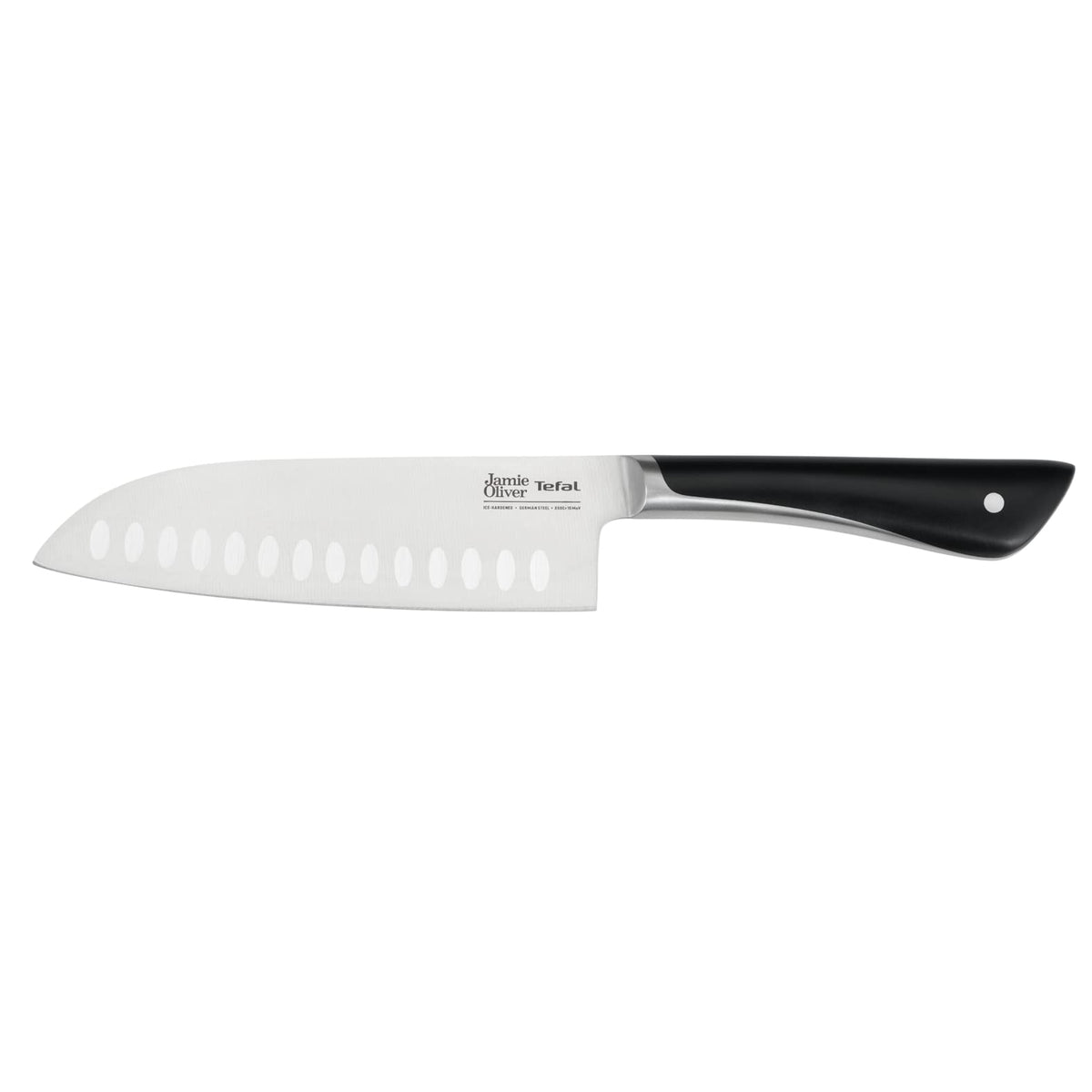 Tefal Jamie Oliver Santokumesser 16,5 cm, putere de tăiere ridicată, design inconfundabil, lame rezistente și durabile, oțel inoxidabil, negru, K2671556 - K2671555