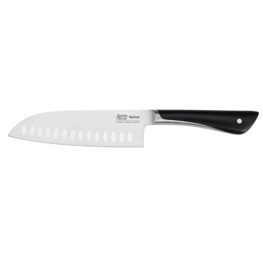 Tefal Jamie Oliver Santoku Knife 16.5 cm, high cutting performance, distinctive design, durable and long-lasting blades, stainless steel, black, K2671556 - K2671555