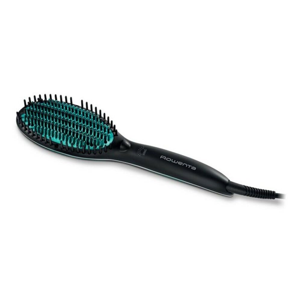 Rowenta Powerstraight Straightening Brush, CF5820, Suitable for All Hair Types, Triple Action Smoothing, Radiant Shine, Adjustable Temperatures, Protected Hair, 1.8 m, Black & Green, 1 Piece (1 Pack)