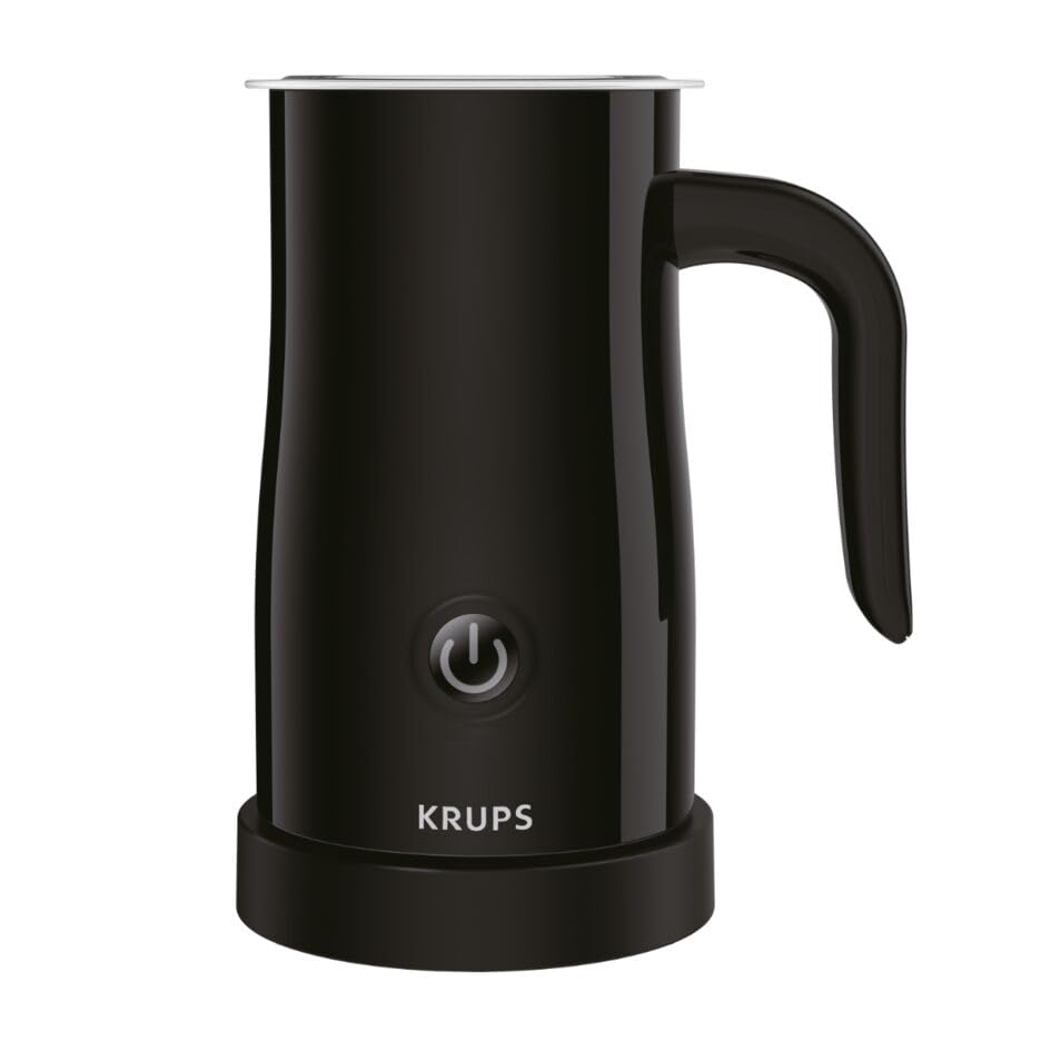 Krups electric milk frother, up to 150 ml frothing capacity, one-touch operation, easy cleaning thanks to non-stick coating, automatic shut-off, milk frother, black, XL1008