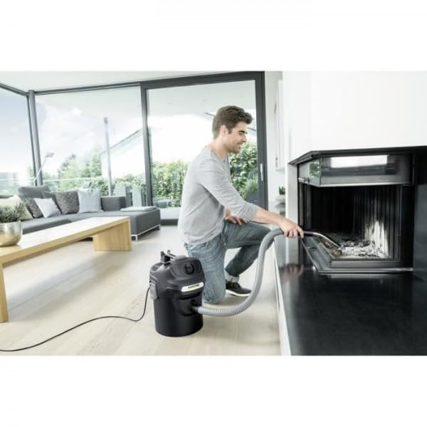 Kärcher Ash Vacuum AD 2, rated power consumption: 1000 W, metal container: 14 l, suction hose: 1.2 m, integrated filter cleaning, flat pleated filter, metal coarse dirt filter - 1.629-711.0