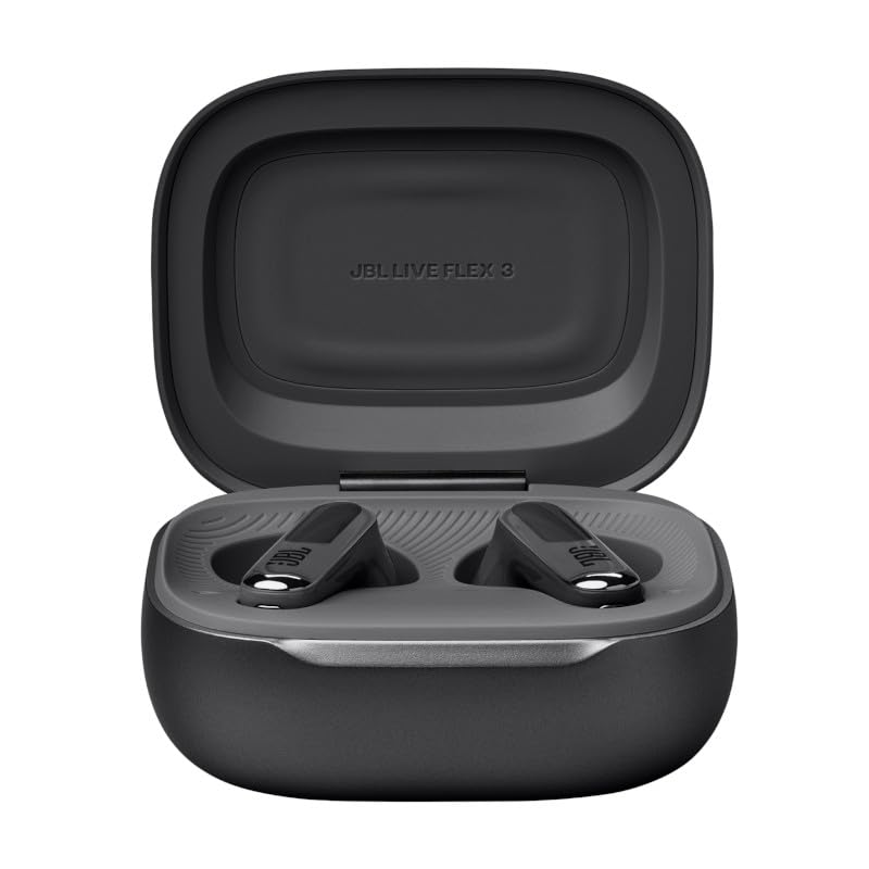 JBL Live Flex 3, wireless earbud headphones with Bluetooth, 50 hours of battery life, True Adaptive Noise Canceling and high-resolution JBL Signature Sound, IP54 waterproof, with earplugs, black - JBLLIVEFLEX3BLK