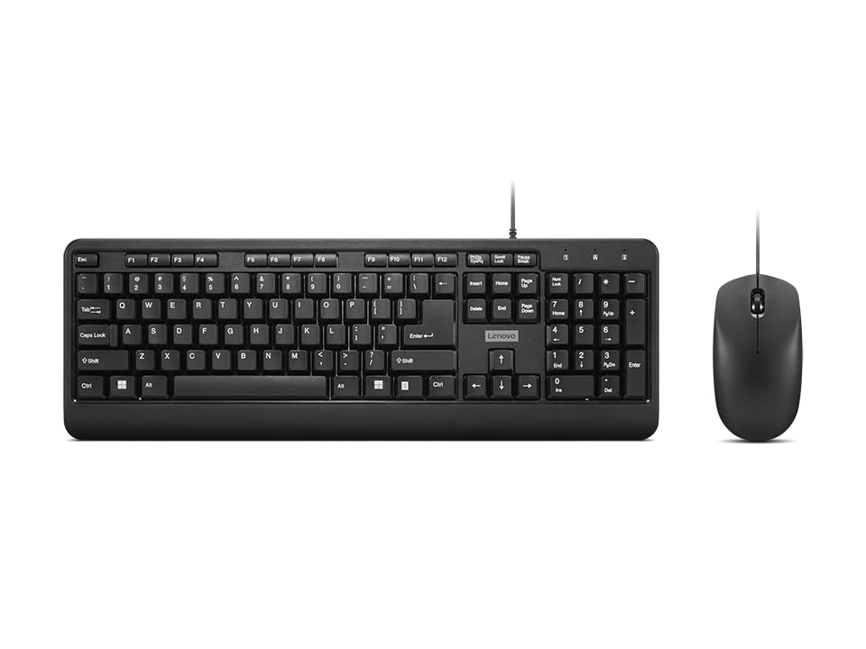Lenovo 160 combinație între tastatură și mouse cu fir | Exoschelet rezistent la apă | Taste rezistente la stropi | Mouse de dimensiuni complete cu 1600 DPI | Roată de derulare antiderapantă | Suport - GX31L52655