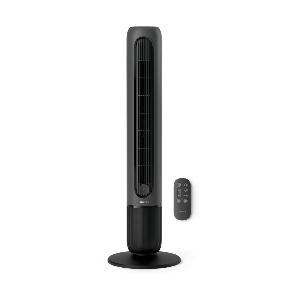 Philips tower fan 5000 Series. Powerful 8.0 m/s, ultra-quiet 24 dB, low energy consumption, remote control, 5 speed levels, sleep mode, 9-hour timer, 80° oscillation (CX5540/01)