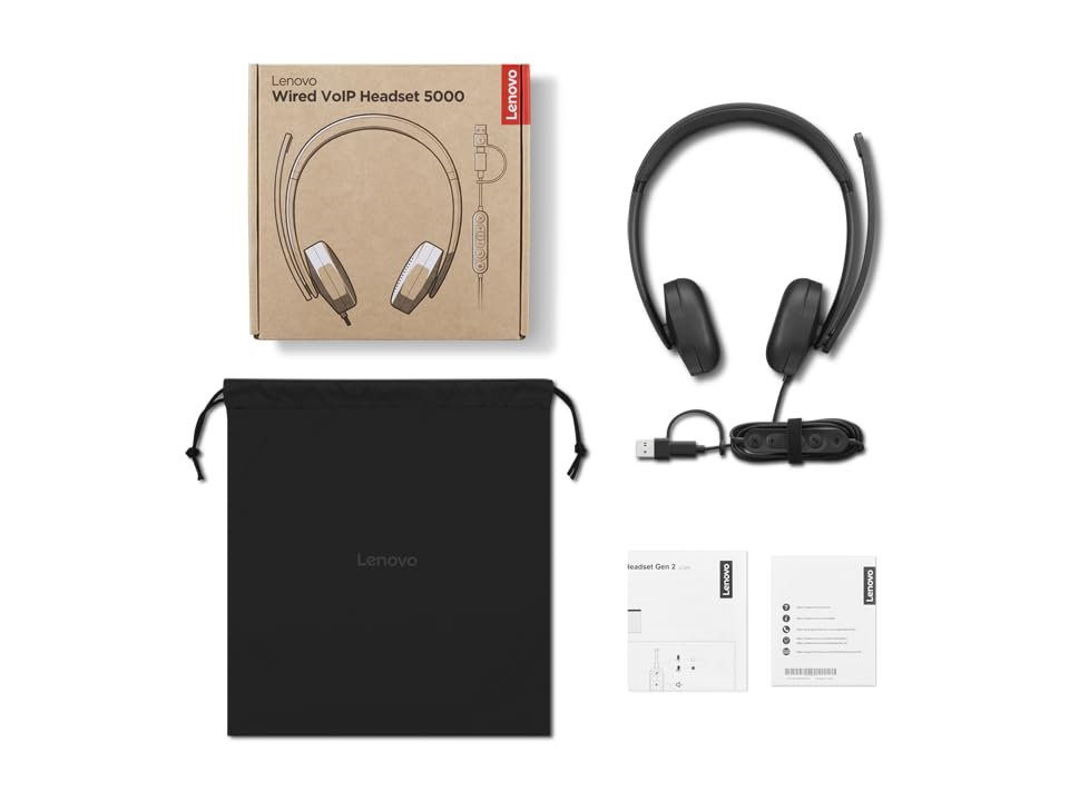 Lenovo 5000 - Cască - Pe ureche - cablu - USB-C - Negru - Certificat pentru Microsoft Teams - 4XD1R88995