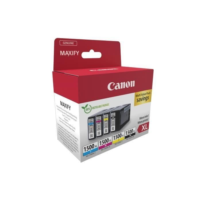 Canon PGI-1500 XL C M Y BK Advantage Pack 4 Ink Cartridges with larger range XL (Black, Cyan, Magenta, Yellow) Original [Recyclable cardboard packaging 2024] - 9182B010