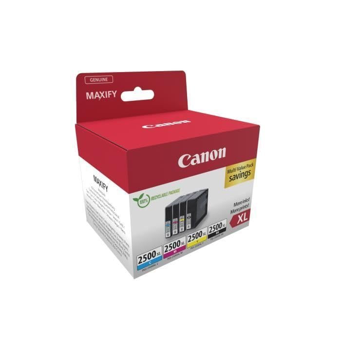 Canon PGI-2500 XL C M Y BK Advantage Pack 4 Ink Cartridges with larger capacity XL (Black, Cyan, Magenta, Yellow) Original [Recyclable cardboard packaging 2024] - 9254B010