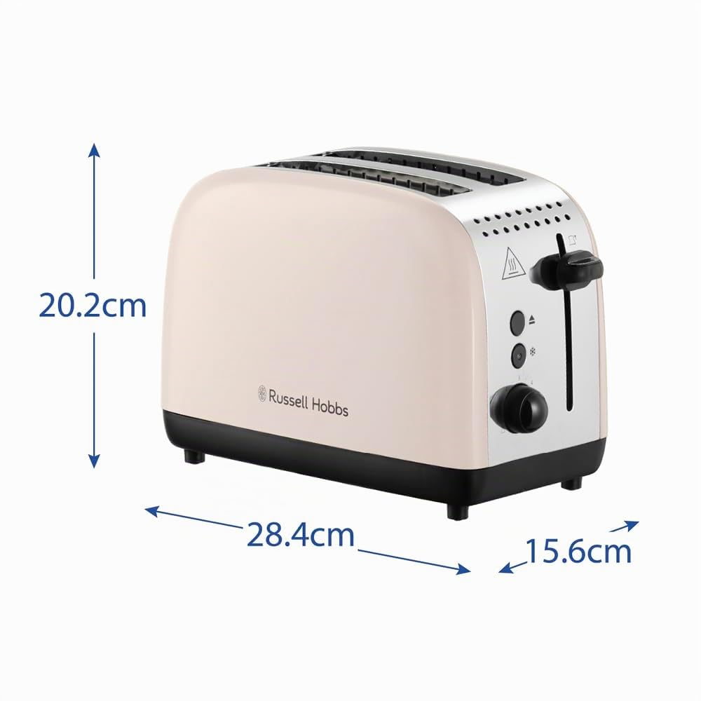 Russell Hobbs Toaster [for 2 slices] Colours Plus Jasmine (6 browning levels, wide toast slot, quick toast, lift function, bun warmer, defrost, reheat & stop function, 1100W) 26930-56