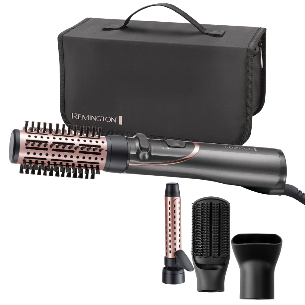 Remington Rotating Hot Air Brush (automatic) Curl & Straight 3-in-1 Ion Styler: Volume, Curls & Smooth Styles, 4 Attachments (Volume Styler, Curling Iron, Styling Concentrator, Paddle Brush) AS8606 - 45684560100