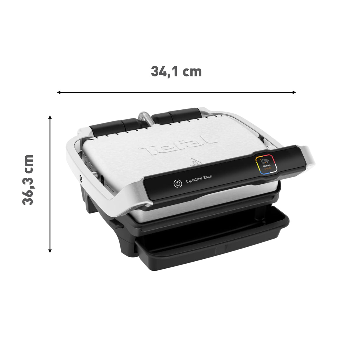 Tefal OptiGrill Elite Grill de contact, 12 programe de grătar electrice automate, display digital cu indicator de nivel de gătire, plăci detașabile, grătar electric, oțel inoxidabil, GC750D16