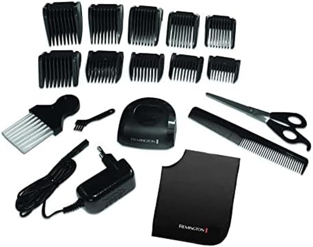 Remington Hair Clipper Professional [self-sharpening ceramic blades/0.8-40mm/precision adjustment] Hair Clipper Set (10 attachment combs, corded/cordless operation, lithium, aluminum case, hairdresser cape) HC5811