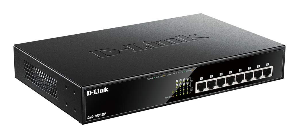 D-Link DGS-1008MP 8-Port Desktop Gigabit Switch (8 x 10/100/1000 BASE-T ports, supports PoE+)