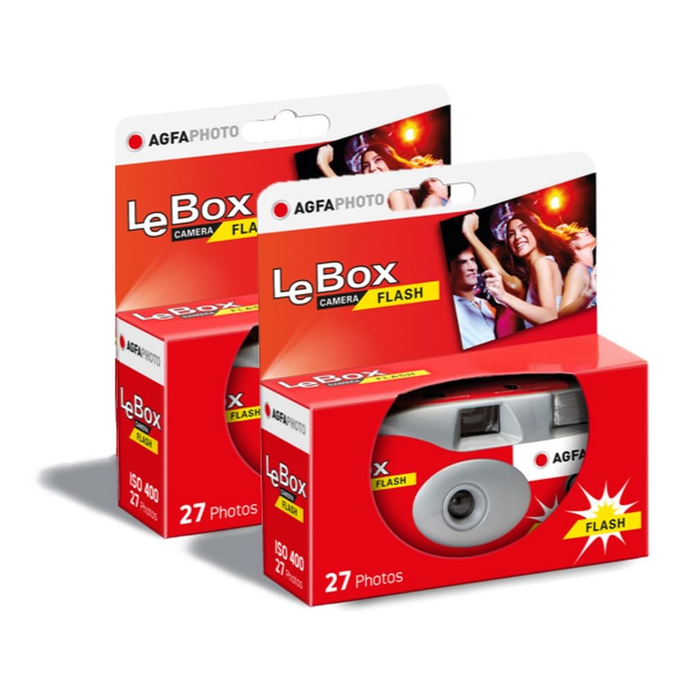 AGFA Photo 601020 LeBox Flash, disposable camera, 27 photos, optical lens 31 mm, gray and red, pack of 2 - 3760265545278