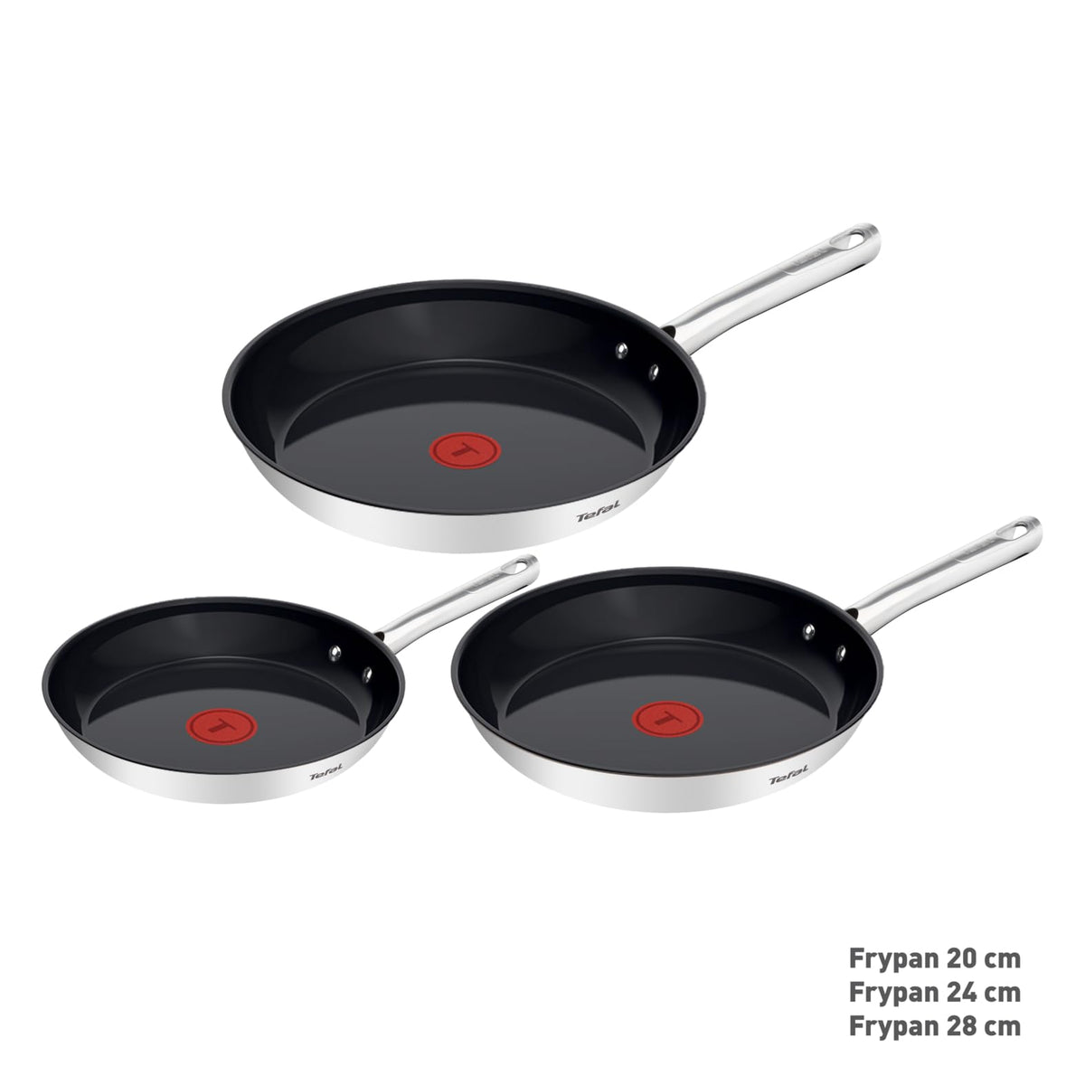 Set de tigăi Tefal Duetto On, 3 piese, 20/24/28 cm, cu acoperire ceramică antiaderentă Go Ceram, Thermo-Signal, mâner fixat, potrivit pentru toate tipurile de plite, oțel inoxidabil, G766S334