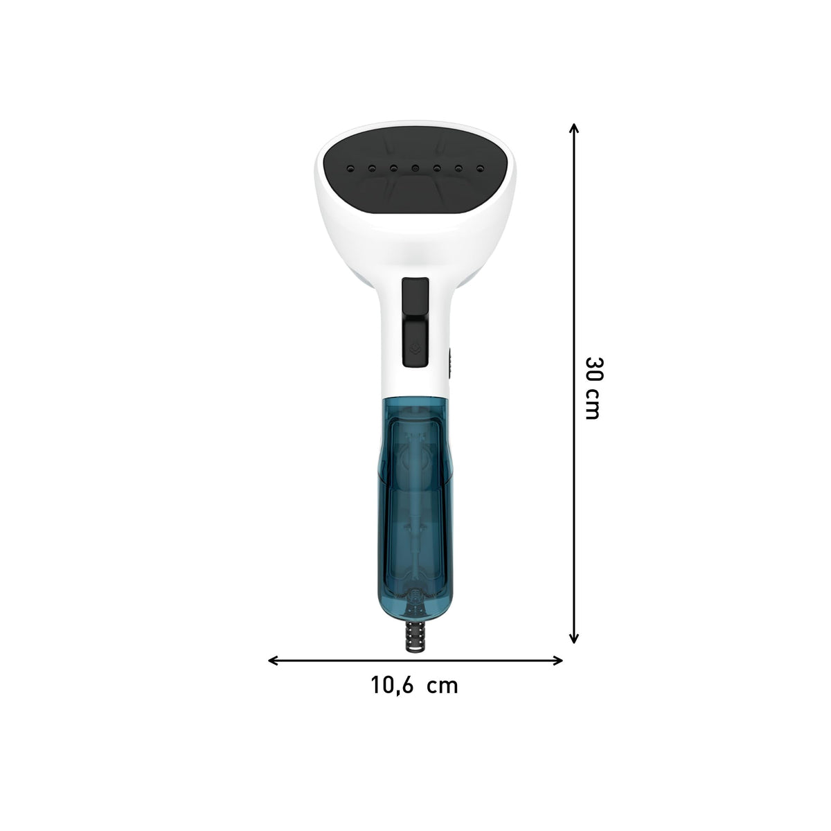 Tefal Access Steam First Garment Steamer, lightweight design, 15 seconds heating time, 1300 W, continuous steam output of 20 g/min, germ-killing, 70ml water tank, dimensions 18.4 x 10.6 x 30cm, steamer, white/blue, model DT6130.