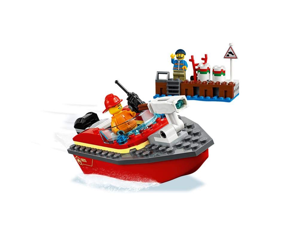 LEGO 60213 City Fire Department at the Harbor Set with Water Cannon and Fire Department Minifigure, Bath Toy for 5 Year Olds