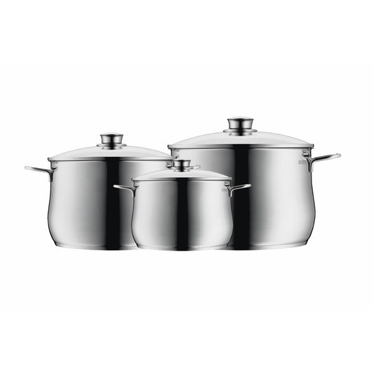 WMF Diadem Plus pot set induction 3-piece, cooking pot set with glass lid, Cromargan polished stainless steel, induction pot set uncoated - 730036040