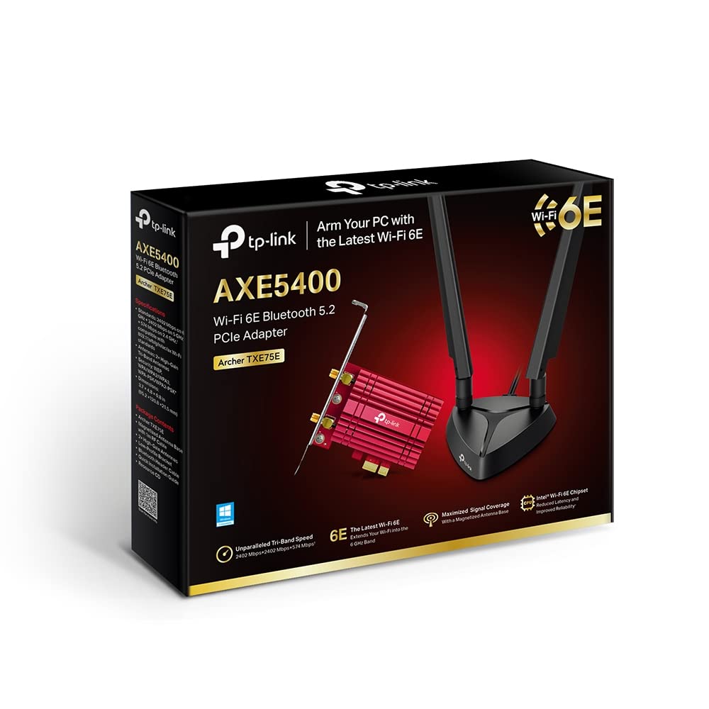 TP-Link Archer TXE75E Wi-Fi 6E WLAN PCIe network card with Bluetooth 5.2, 5400 Mbps, WPA3, Inter chipset with 2 removable antennas, Win 11/10