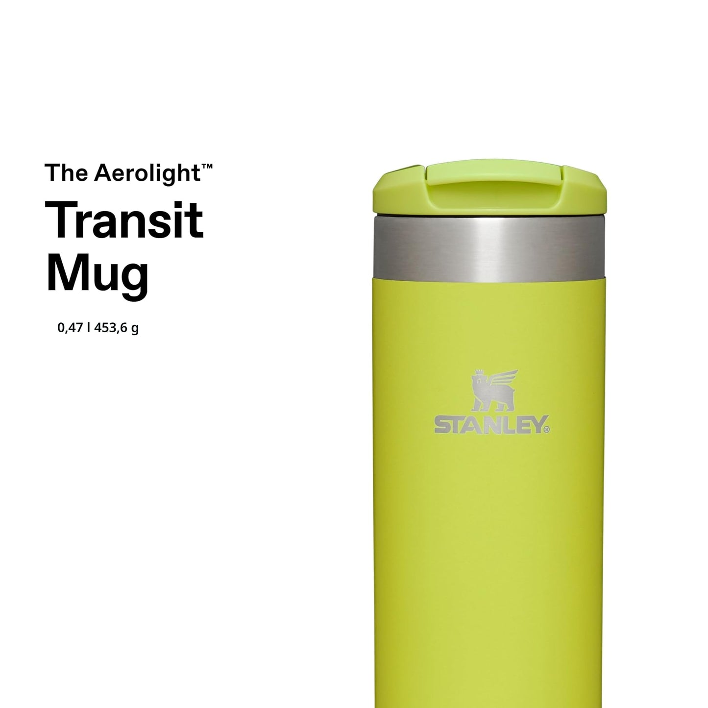 Stanley 1913 Aerolight Transit Thermo Mug 0.47L - Keeps Hot for 6 Hours - Dishwasher Safe - Coffee Mug To Go Leak-Proof - Compatible with Common Car Drink Holders - Yellow - stan96793