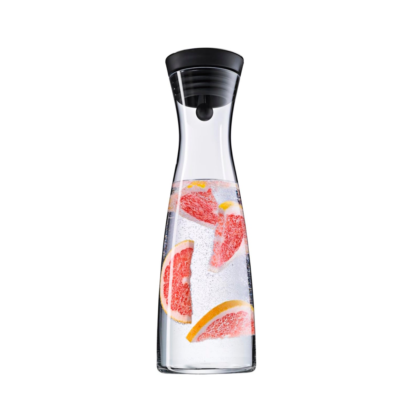 WMF Basic water carafe 1.5 l, glass carafe with lid 1.5 l, silicone lid, CloseUp closure made of Cromargan stainless steel, including sieve for holding back ice cubes and fruit - 617726040