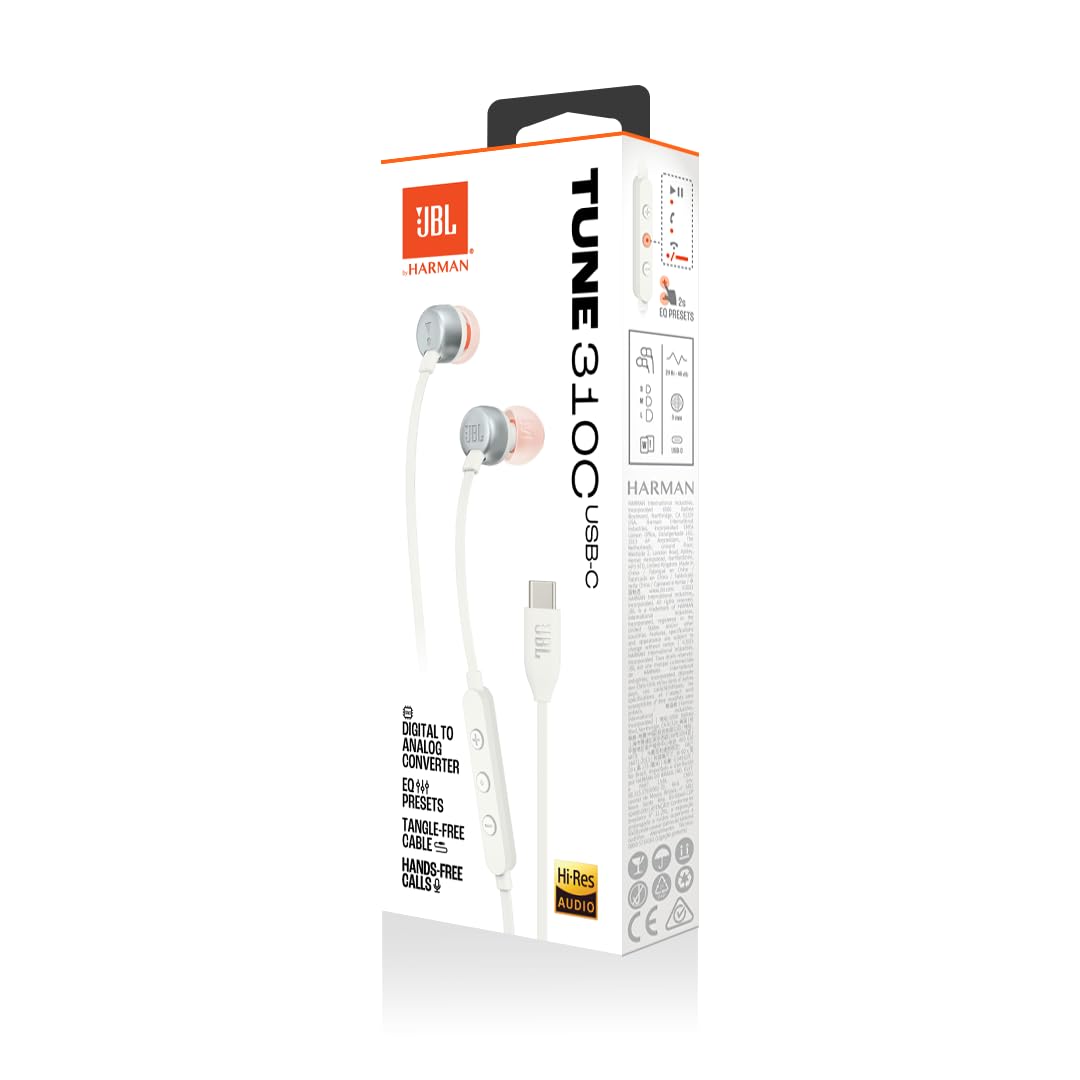 JBL Tune 310 C Headphones - Wired in-ear headphones with JBL Pure Bass Sound, microphone and USB-C port - White - JBLT310CWHT